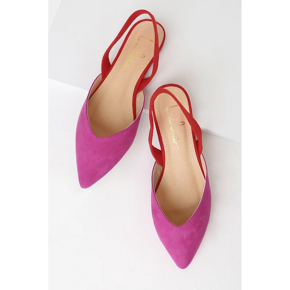 Lulus Mae Fuchsia Red Color Block Pointed Toe Slingback Flats Size 5.5 NEW